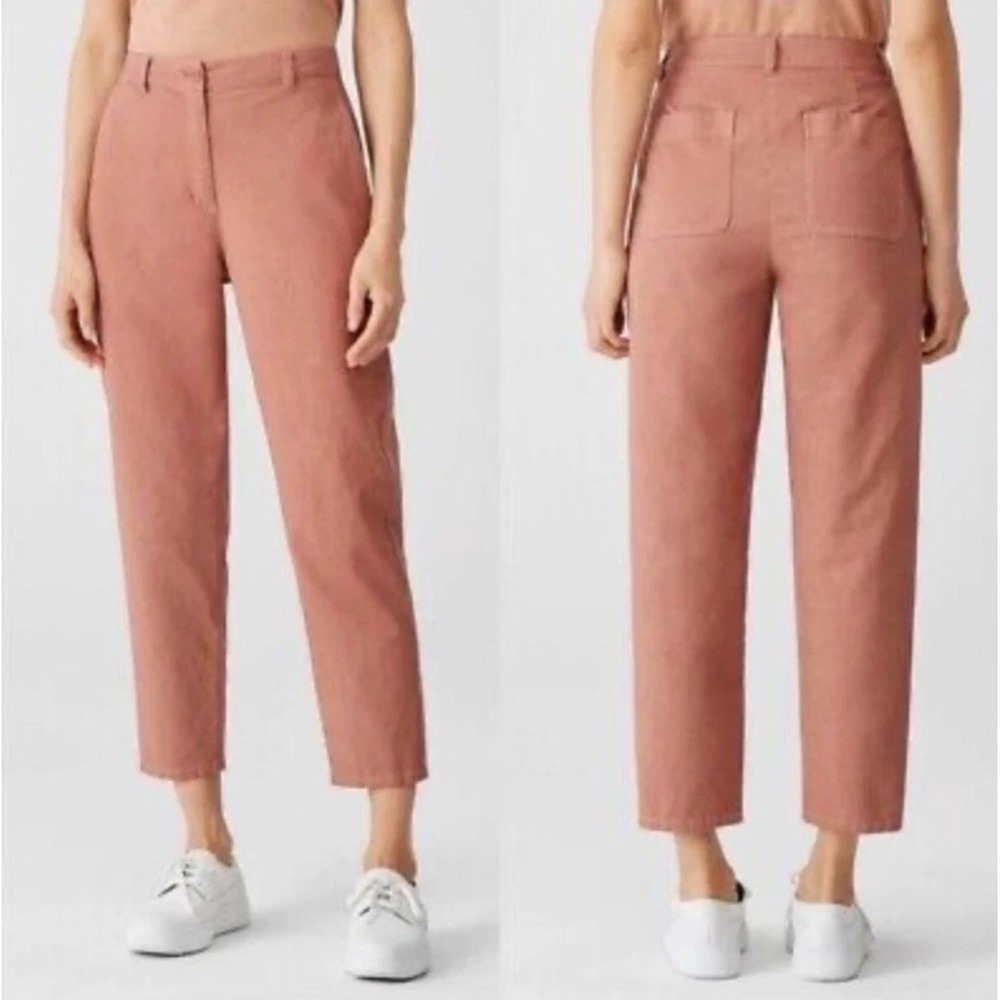 Eileen Fisher Organic‎ Cotton Hemp Stretch Tapered Leg Pants Womens 4P Rust